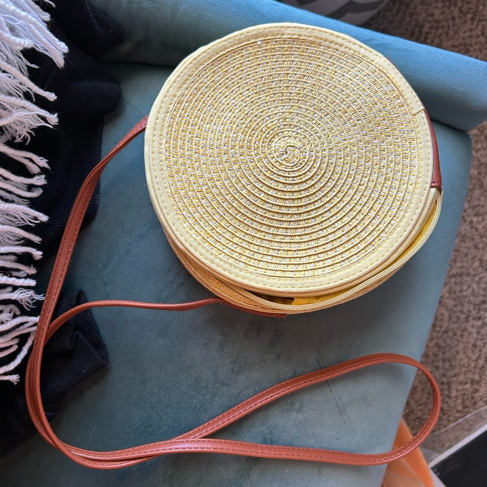 Yellow Round Straw Crossbody Bag